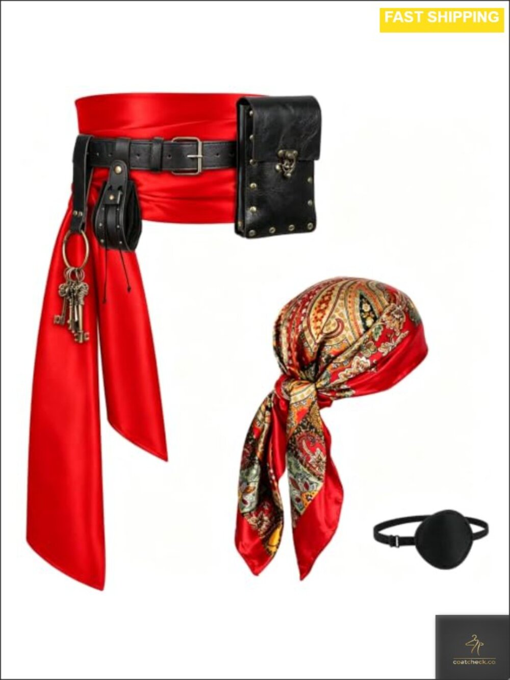 Renaissance Pirate Belt with Pouch Waist Bag & Head Scarf 7-Pack Costume Set